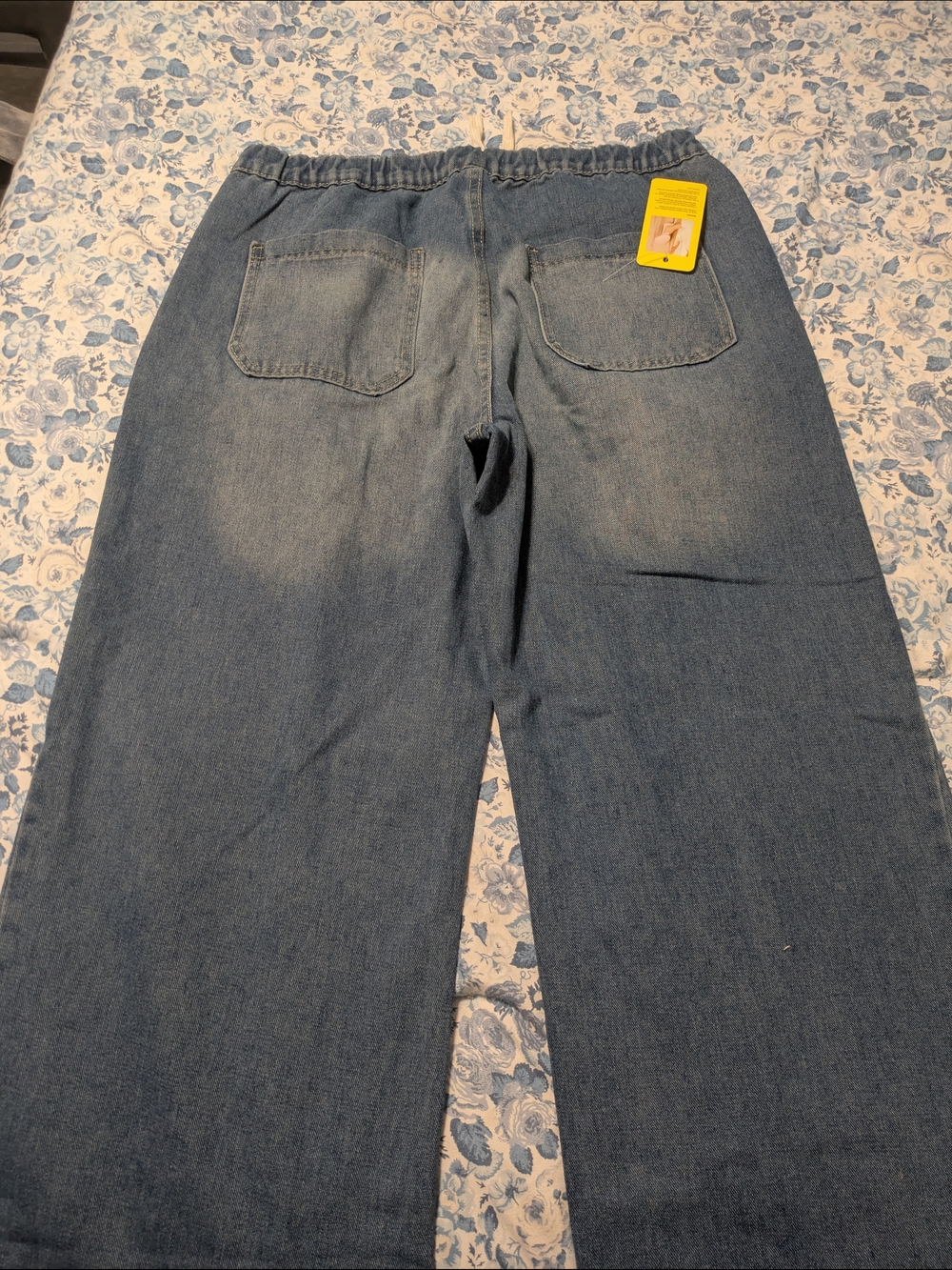 Baggy Cargo Jeans with Drawstring Waist - Blue Denim - Picture 3 of 6